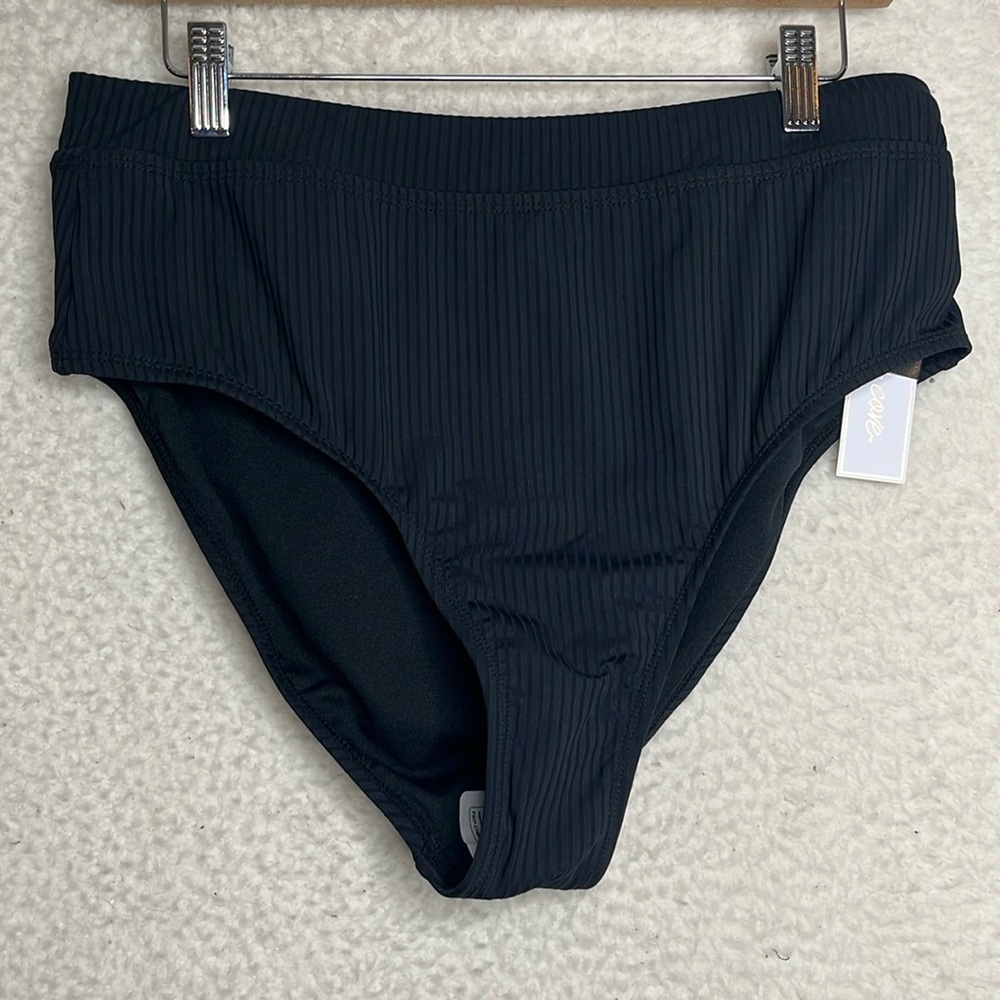 NWT SALT + COVE High Waisted Ribbed Womens Bikini Bottoms Black Simple Basic 0X - Picture 2 of 6